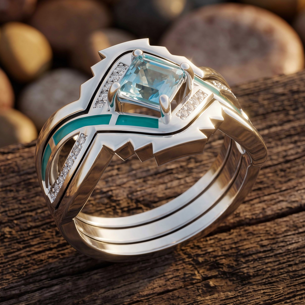 Cascading Ridges Ring - Aquamarine