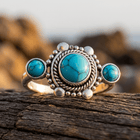Bohemian Turquoise Inlaid Silver Ethnic Ring