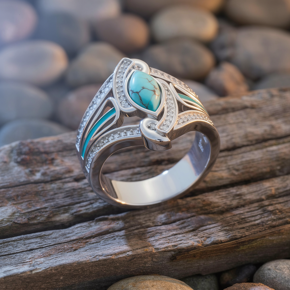 Cyclone Boomerang Ring - Turquoise