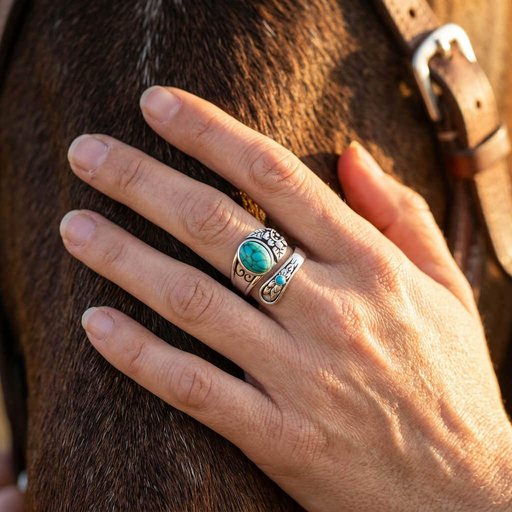 Boho Silver Turquoise Filigree Flower Ring