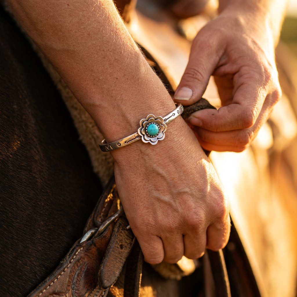 Vintage Silver Turquoise Flower Bracelet