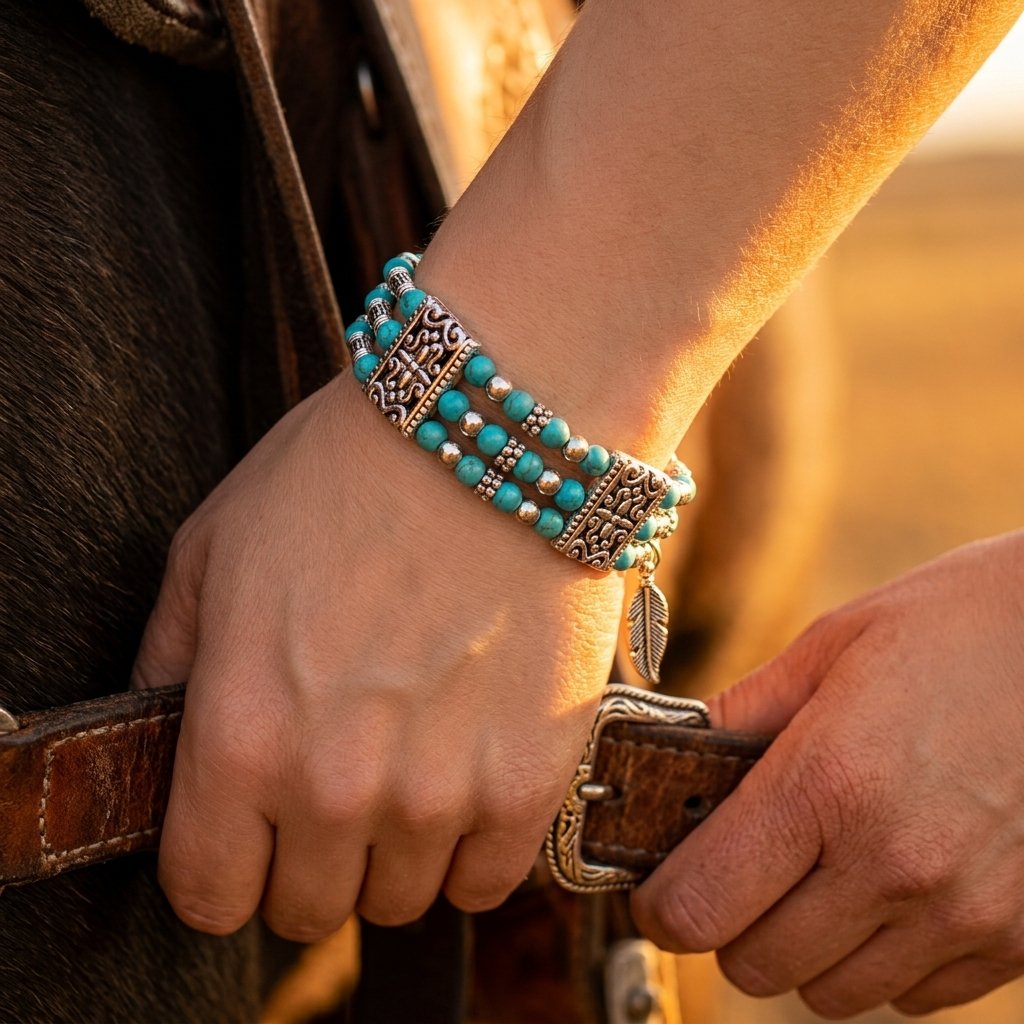 Boho Brass Turquoise Filigree Beaded Bracelet