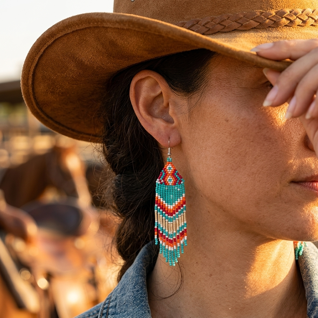 Ethnic Seed Bead Tassel Fringe Earrings