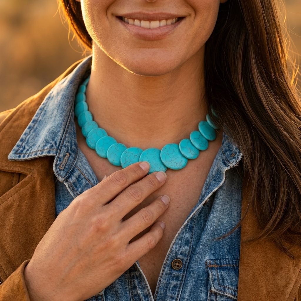 Boho Silver Turquoise Graduated Necklace