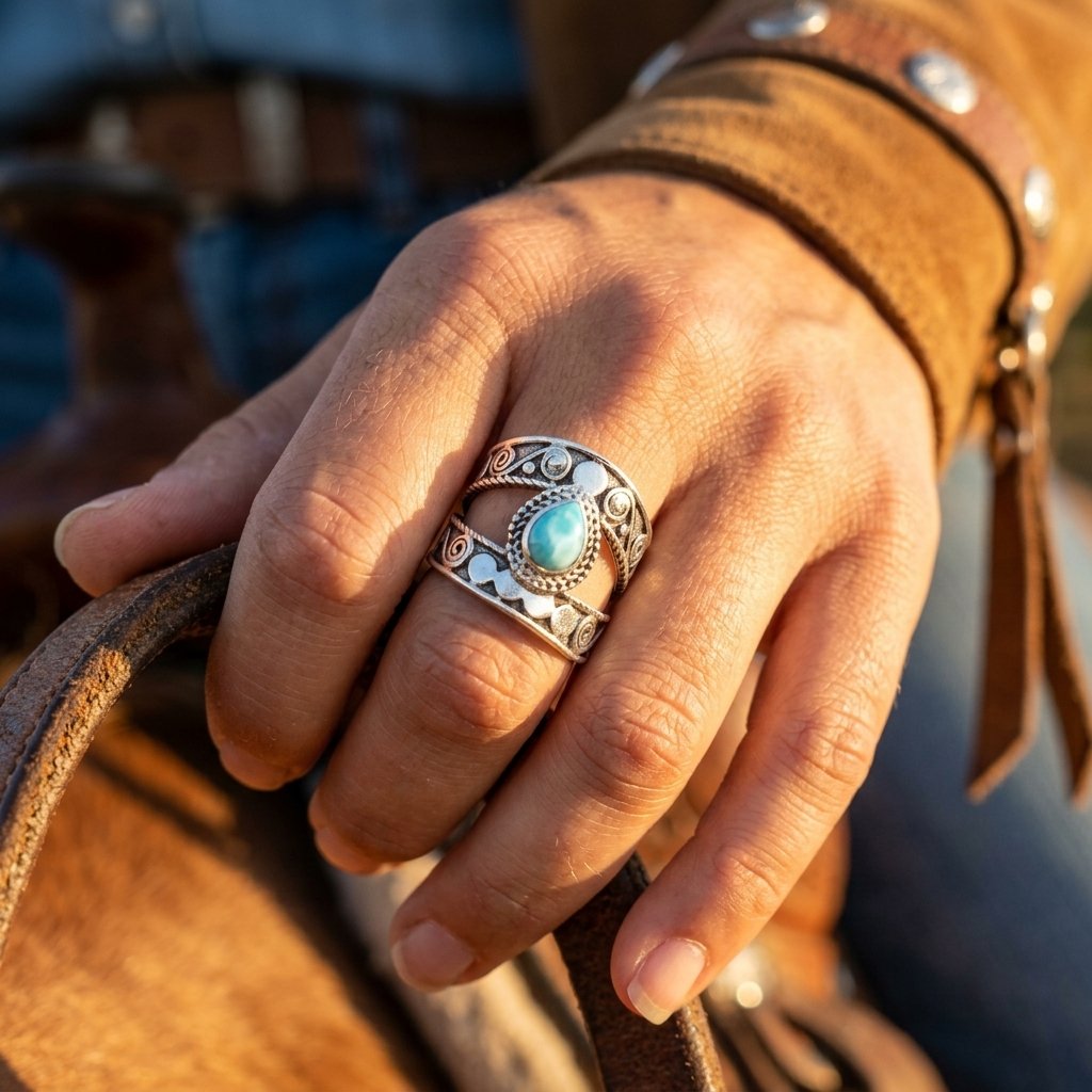 Boho Silver Turquoise Spiral Band Ring