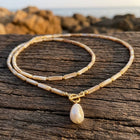 Bohemian Gold Tube Bead Pearl Drop Necklace