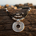 Tribal Silver Textured Hollow Circle Necklace