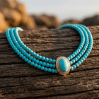Elegant Turquoise Beaded Gold Oval Necklace