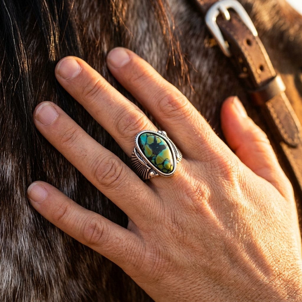 Vintage Silver Turquoise Yellow Inlay Ring