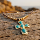 Boho Gold Turquoise Cross Pendant Necklace