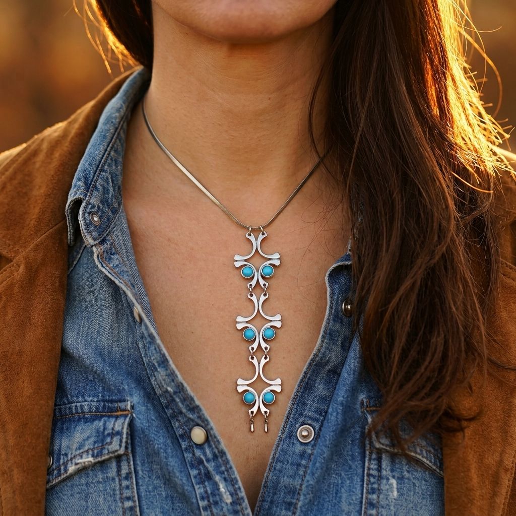 Vintage Silver Turquoise Filigree Cross Necklace