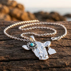 Vintage Silver Turquoise Cow Head Necklace
