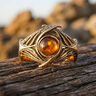 Retro Gold Amber Round Wing Ring