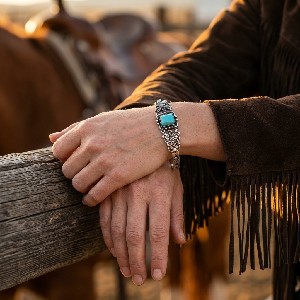 Boho Silver Turquoise Square Bracelet