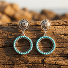 Vintage Silver Turquoise Beaded Circle Earrings