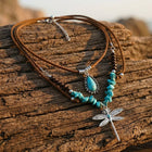 Boho Leather Turquoise Dragonfly Necklace