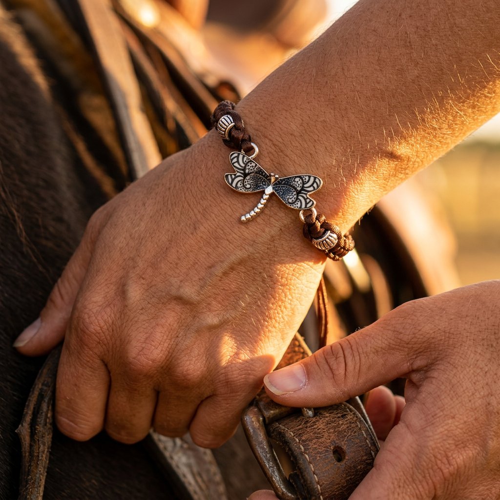Boho Brown Macrame Silver Dragonfly Bracelet