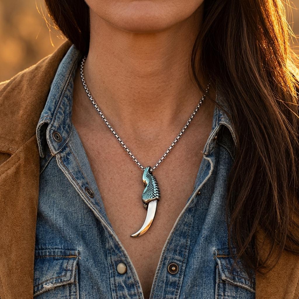 Vintage Silver Claw Tooth Pendant Necklace