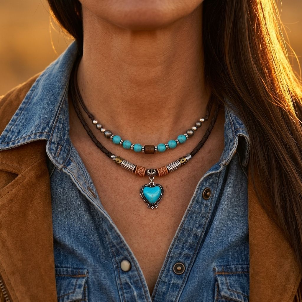 Boho Turquoise Heart Pendant Necklace