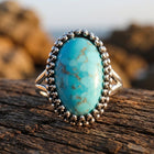Vintage Silver Turquoise Beaded Oval Ring
