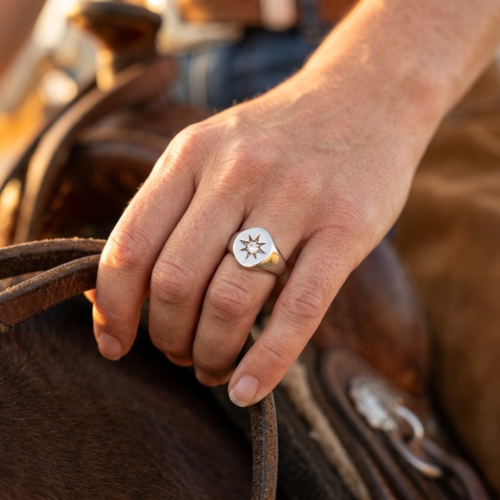 Minimalist Silver Star Inlay Signet Ring