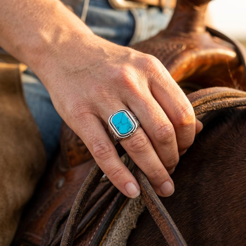 Vintage Silver Turquoise Rectangle Ring