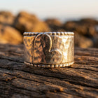 Hammered Silver Beaded Edge Wide Band Ring