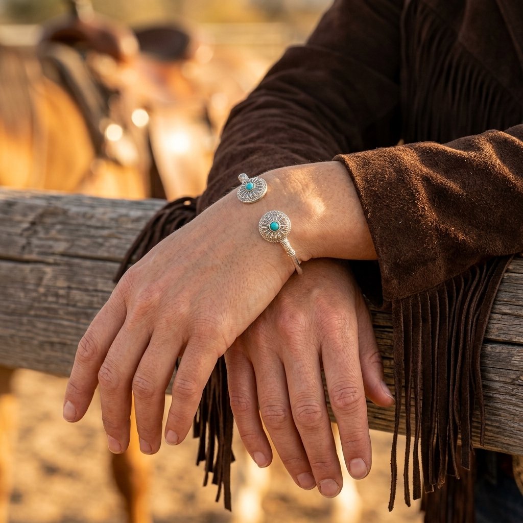 Boho Silver Turquoise Sunburst Bracelet