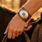 Boho Silver Turquoise Leather Oval Bracelet