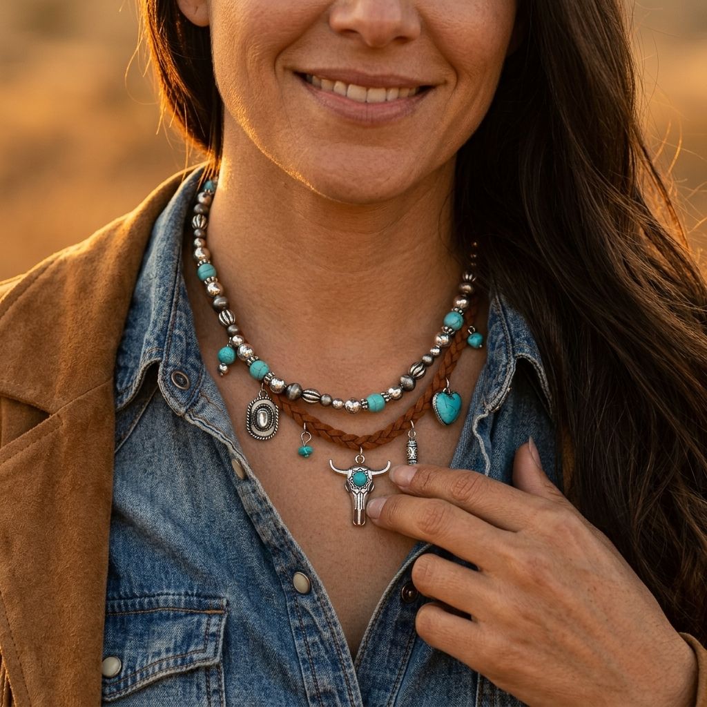 Vintage Silver Beaded Heart Turquoise Necklace
