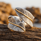 Feather Golden Silver Adjustable Opening Ring
