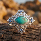 Boho Silver Turquoise Filigree Ring