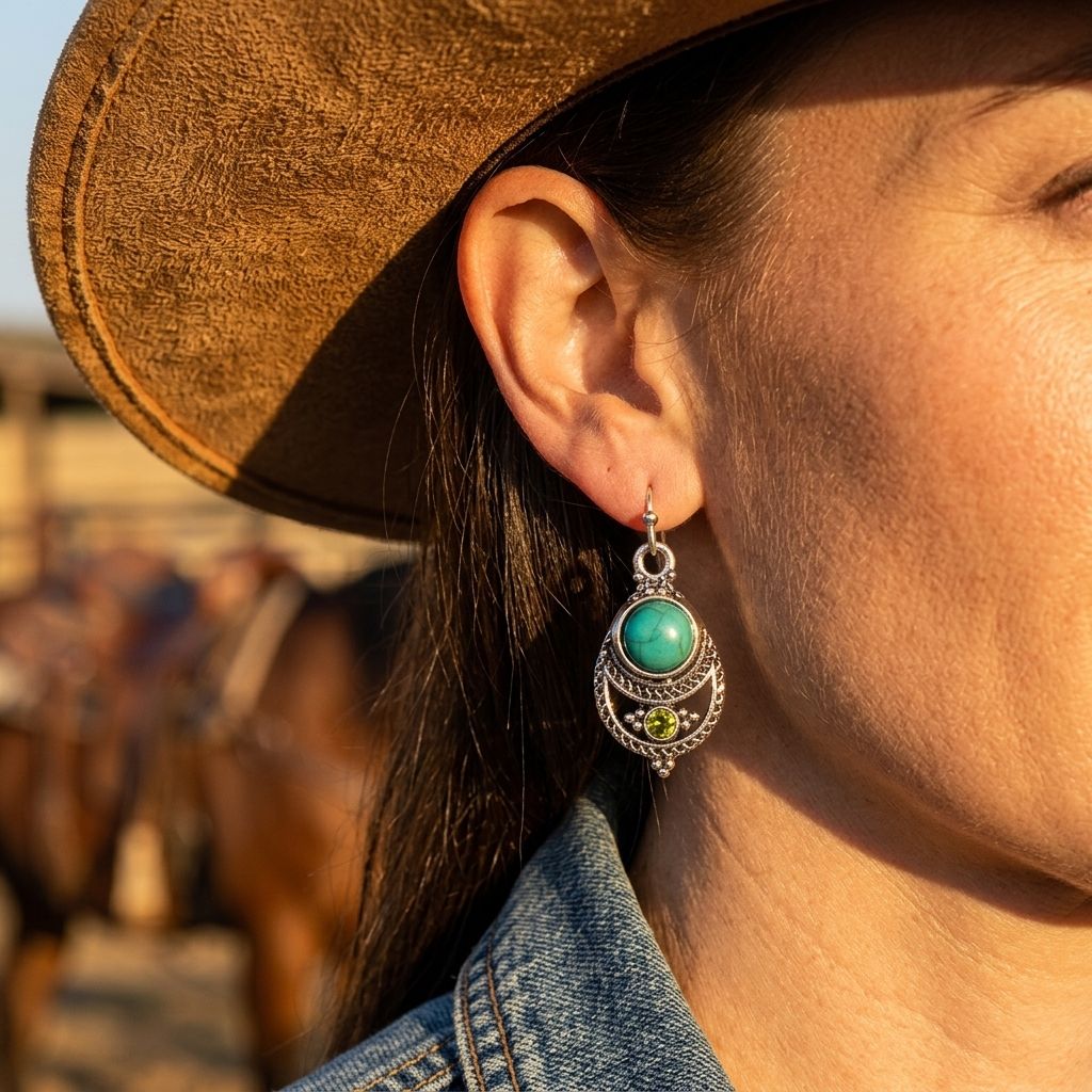 Boho Silver Turquoise Peridot Filigree Earrings
