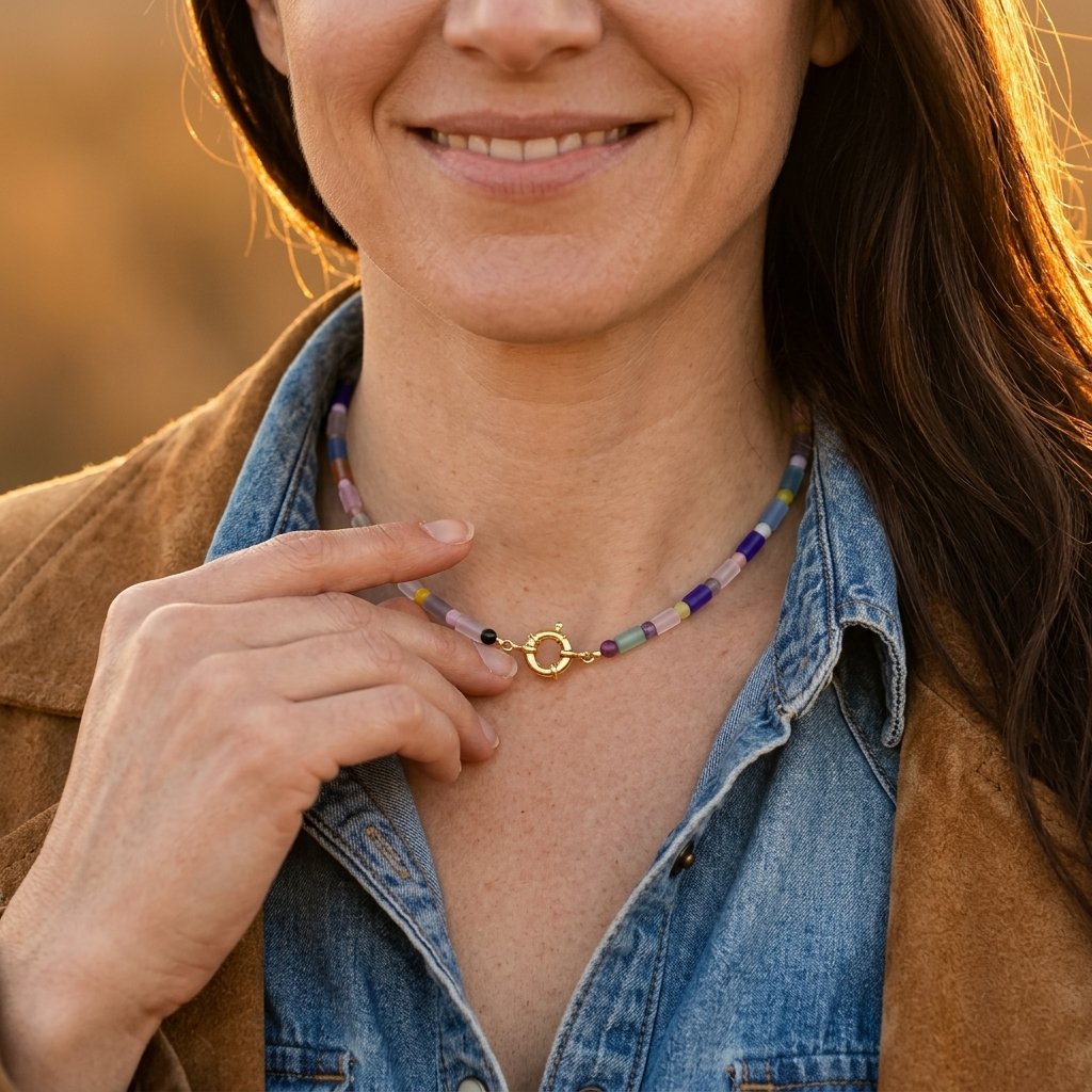 Bohemian Multi Taupe Beaded Minimalist Necklace