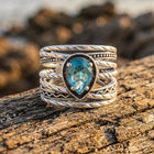 Boho Silver Synthetic Blue Oval Ring