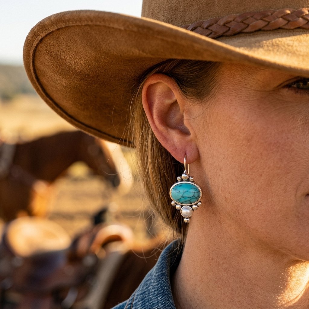 Bohemian Silver Turquoise Pearl Drop Earrings