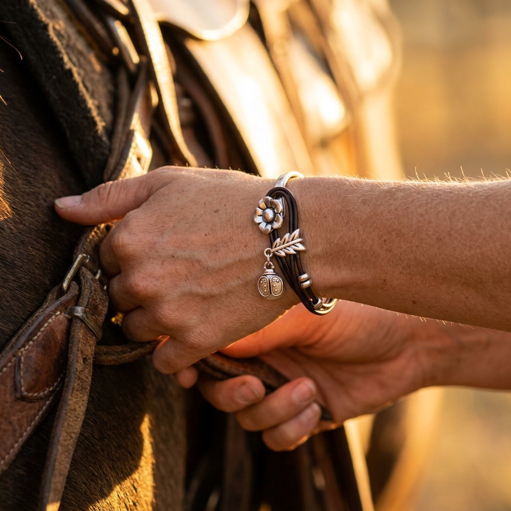 Boho Silver Leather Flower Arrow Charm Bracelet