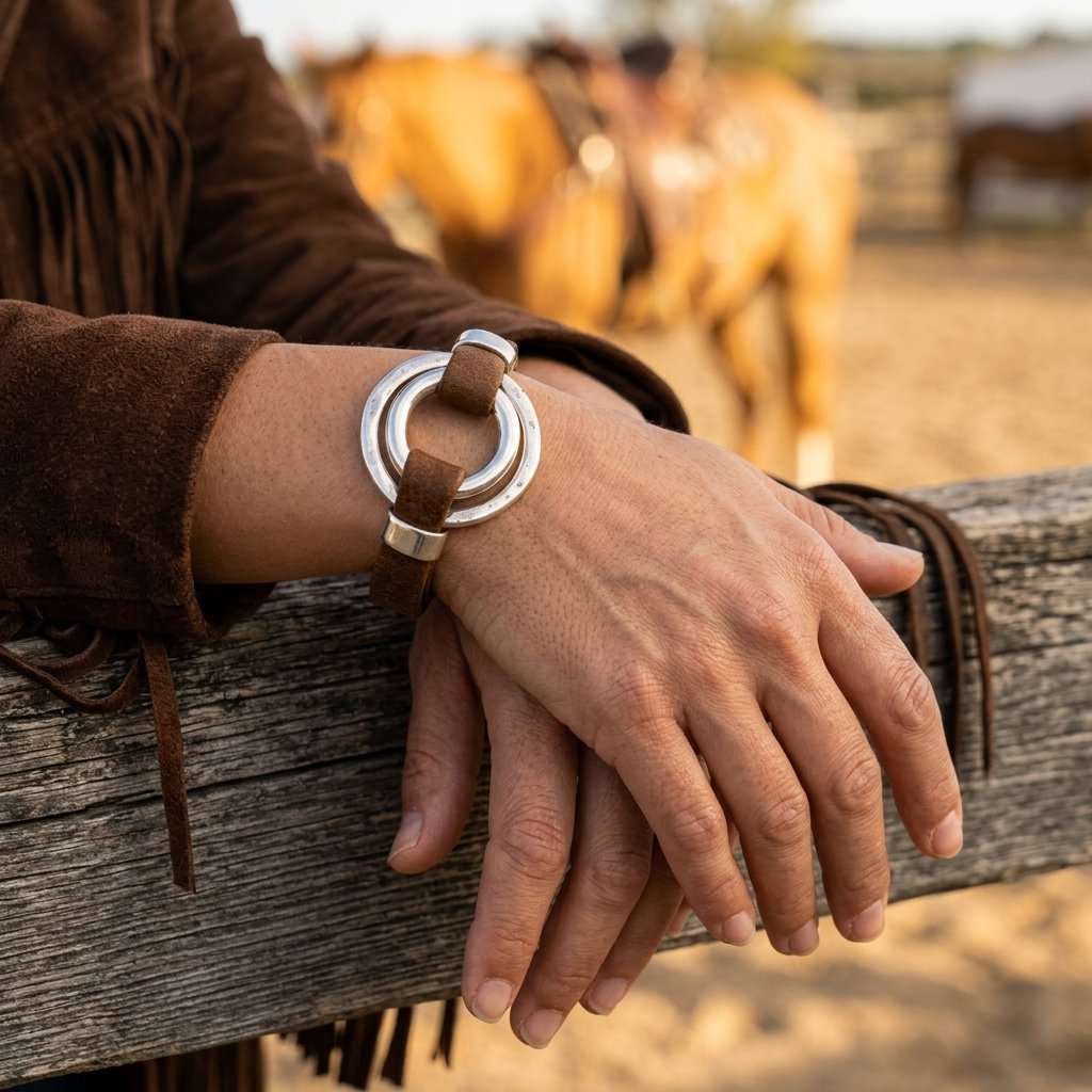 Rustic Silver Leather Loop Bracelet