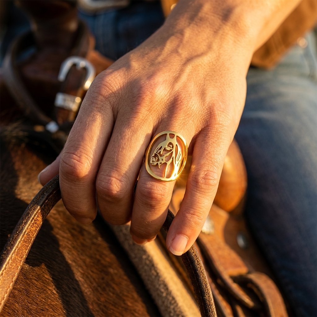 Vintage Gold Horse Head Oval Ring