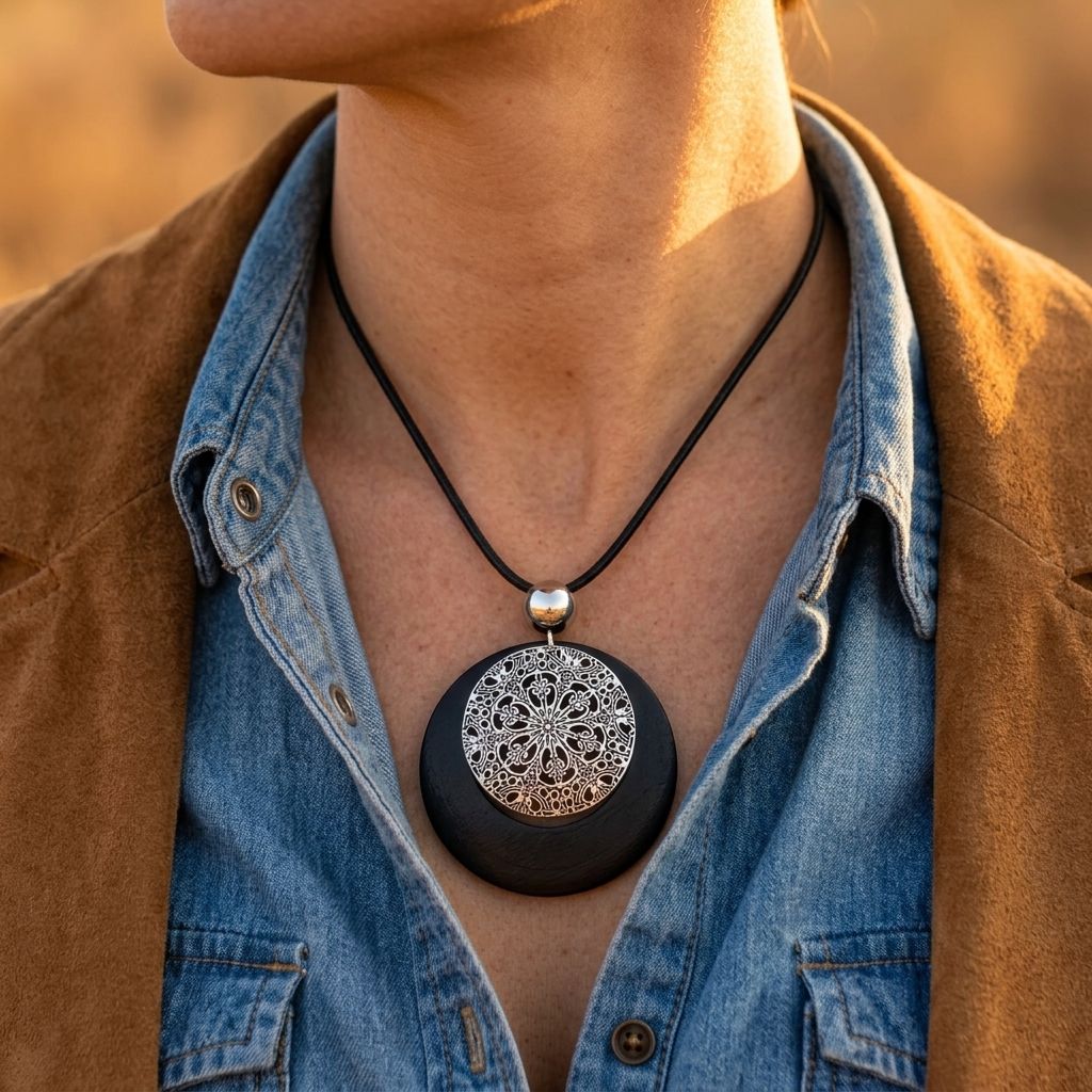 Boho Silver Turquoise Pattern Necklace Earrings Set