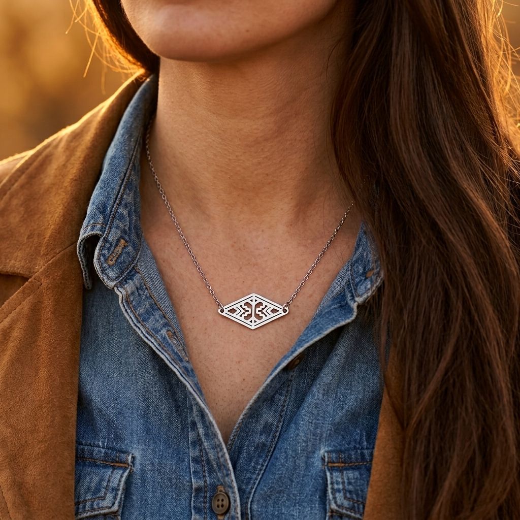 Minimalist Silver Geometric Rhombus Pendant Necklace