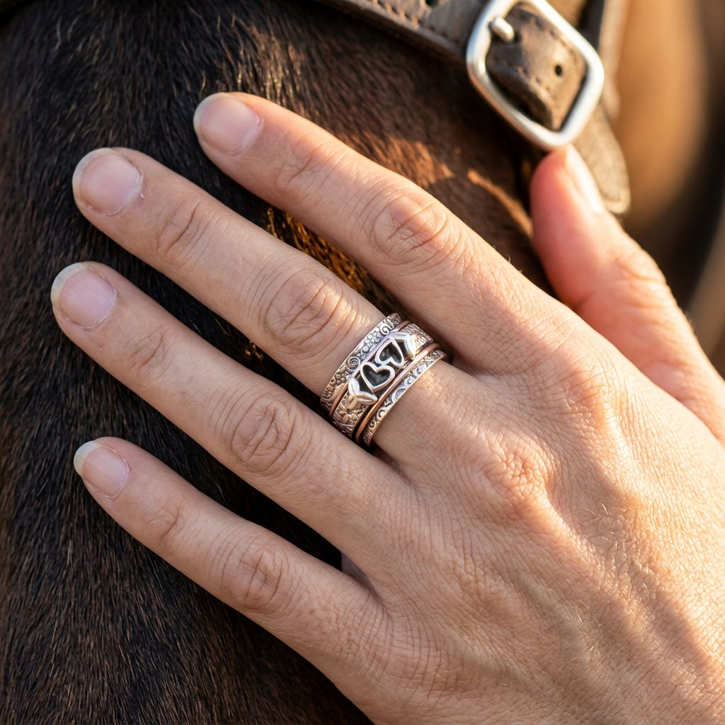 Boho Silver Floral Engraved Heart Spinner Ring