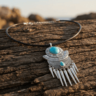 Bohemian Silver Turquoise Tassel Spike Necklace