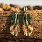 Bohemian Green Beaded Tassel Earrings