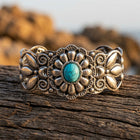 Boho Silver Floral Turquoise Concho Bracelet
