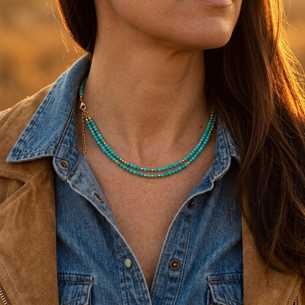 Boho Gold Turquoise Beaded Necklace