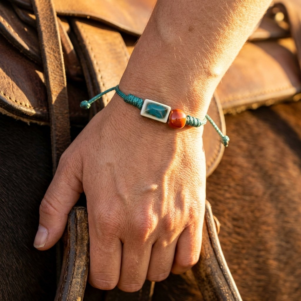 Boho Green Cord Red Ceramic Bracelet