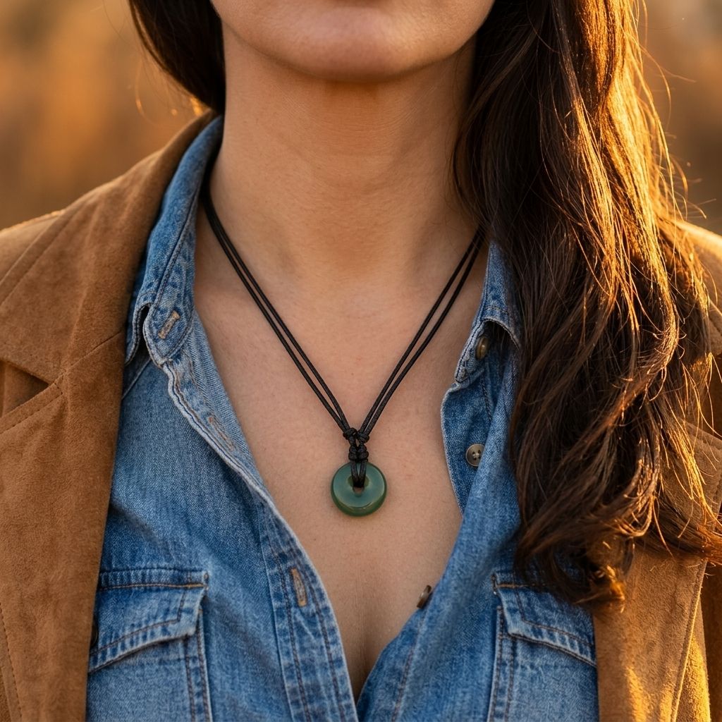 Boho Wax Thread Jade Oval Necklace