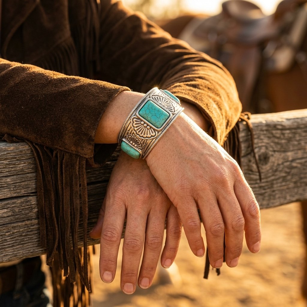 Vintage Bronze Turquoise Square Bracelet