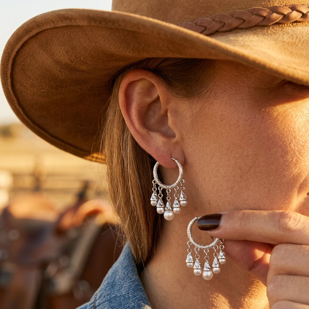 Silver Pearl Tassel Chandelier Earrings